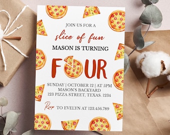 Pizza Party Birthday Invitation, Pizza 4th Birthday Invite, Kids Pizza Birthday Party, Pizza Birthday Invitation, Printable Template. P013