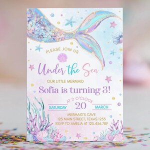 EDITABLE Mermaid Birthday Invitation, Under The Sea Birthday Invitation, Girl Birthday Invite, Editable Printable, Instant Download. M010
