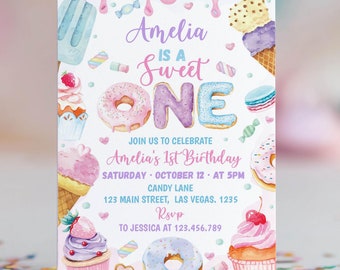 Editable Sweet One Birthday Invitation, Donut 1st Birthday Invitation, Girl Birthday Party Invite, Instant Download. S023