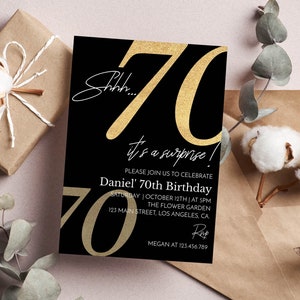 Shhh It&#39;s A Surprise Invitation, 70th Birthday Invitation For Women, Adult Birthday Invite, Surprise Birthday Invite, Editable Template M004