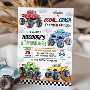 Monster Truck Birthday Invitation, Monster Truck Invite, Boy Racing Invitation, Any Age, Printable Template, Instant Download. M012