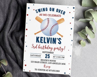 EDITABLE Baseball Birthday Invitation, Third Birthday Baseball Invitation, Boy 3rd Birthday Invite, Sports Birthday Party, Printable.  B005
