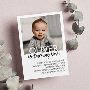 Minimalist First Birthday Invitation, Modern 1st Birthday Invite, Photo Birthday Invitation, Wild One Invitation, Editable Template. #M004