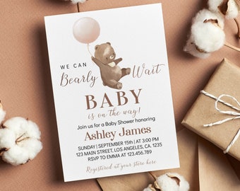 EDITABLE Teddy Bear Baby Shower Invitation, Teddy Bear Baby Shower Invitation Neutral, Baby Shower By Mail Invitation Instant Download B009