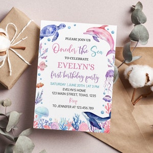 EDITABLE Under The Sea Birthday Invitation , Oneder The Sea First Birthday Invite, Ocean Animals Birthday Party, Printable Template. O004