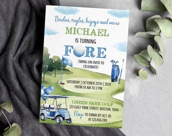 Editable Golf Birthday Invitation, Fourth Birthday Invitation, Golf Fore Birthday Party Invitation, Boy Golf Invite, Instant Download. G004