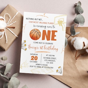 EDITABLE Basketball Birthday Invitation, First Birthday Basketball Invitation, Boy 1st Birthday Invite, Sports Birthday Party. B010