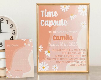 EDITABLE Daisy Birthday Time Capsule Template, Daisy Birthday Party Time Capsule Sign, Daisy Groovy Decor, Printable Template. D003