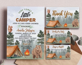 EDITABLE Woodland Baby Shower Invitation Set, Adventure Baby Shower Invitation Bundle, Little Camper Party, Instant Download. C006