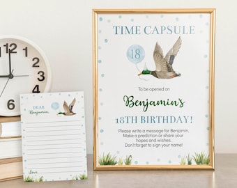EDITABLE One Lucky Duck Birthday Time Capsule Template, Lucky Duck Birthday Party Time Capsule Sign, Lucky Duck Printable. L007