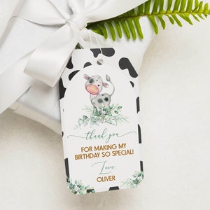 EDITABLE Holy Cow I'm One Thank You Tags, Moo Cow Birthday Favor Tags, Farm Boy Birthday Party Favors, Printable Template. #C004