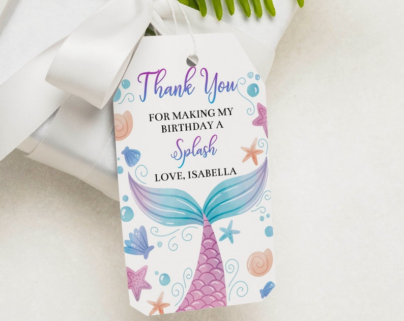 EDITABLE Mermaid Birthday Favor Tag Pastel Mermaid Thank You Tag Mermaid Party Decoration Corjl Printable Template Instant