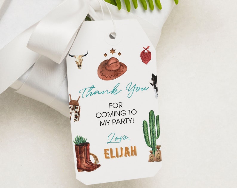 EDITABLE Wild West Birthday Favor Tag First Rodeo Birthday Thank You Tag Western Cowboy Birthday Party Decoration Printable