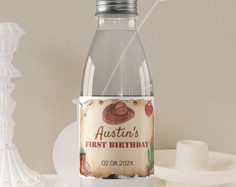 Cowboy Birthday Water Bottle Label Wild West Party Bottle Label 1st Rodeo Birthday Party Western Birthday Decor Printable