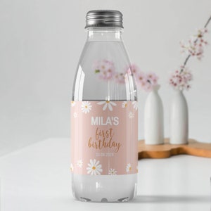 Etichette modificabili per bottiglie d'acqua per feste di compleanno a tema margherita, decorazione per compleanno a tema margherita, incarto per bottiglie d'acqua per feste retrò, modello stampabile. D003