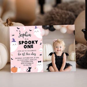 Editable Spooky One Birthday Invitation, Halloween 1st Birthday Invitation, Boo Girl First Birthday Invite Printable Template. HA01