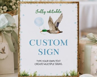 Cartello personalizzato modificabile per il compleanno di un'anatra fortunata, cartello per la festa di compleanno dell'anatra fortunata, decorazione per il primo compleanno di un bambino, stampabile per il primo compleanno. L007