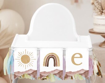 Sunshine First Birthday High Chair Banner | Boho Rainbow ONE Banner | 1st Birthday Cake Smash Decor | Printable