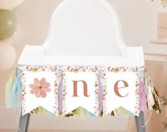 Wildflower High Chair Banner | Floral First Birthday ONE Banner | 1st Birthday Cake Smash Decor