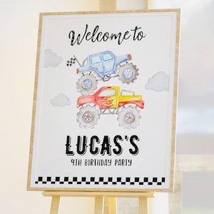EDITABLE Monster Truck Birthday Party Welcome Sign, Monster Trucks Birthday Sign, Boy Birthday Party Sign, Printable. M008