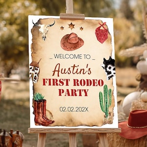 EDITABLE Wild West Birthday Welcome Sign, Cowboy 1st Birthday Sign, First Rodeo Welcome Sign, Western Baby Party, Printable Template. #R007