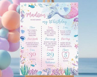 Poster sirène MODIFIABLE, panneau pour le 1er anniversaire de la sirène, décorations d'anniversaire de sirène, fête sous la mer, imprimable. M006