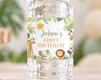 Wild One Birthday Water Bottle Label, Wild One Party Favors Bottle Label, Safari Birthday Party Bottle Label, Editable Printable Label. A010