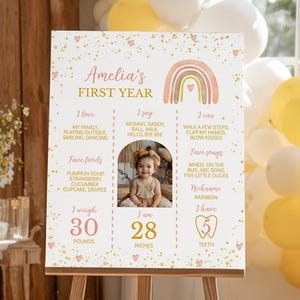 EDITABLE Boho First Birthday Milestone Photo Sign, Boho Rainbow One Year Of Baby Poster, Girl 1st Birthday Board, Instant Download M009