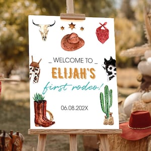 EDITABLE First Rodeo Birthday Welcome Sign, Cowboy 1st Birthday Sign, Wild West Party, Western Boy Birthday Decor, Printable Template. #R007