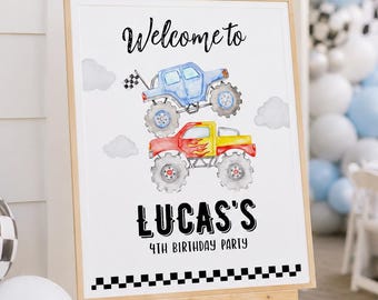 EDITABLE Monster Truck Birthday Party Welcome Sign, Monster Trucks Birthday Sign, Boy Birthday Party Sign, Printable. M008