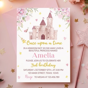 EDITIERBARE Prinzessin Einladung, Prinzessin einladen, Prinzessin Geburtstagseinladung, druckbare Vorlage, Sofort Download. P001
