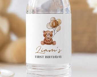 EDITABLE Bear Water Bottle Label, Boho Beary First Birthday Labels, Teddy Bear Picnic Party Decor, Printable Template, Instant Download T004