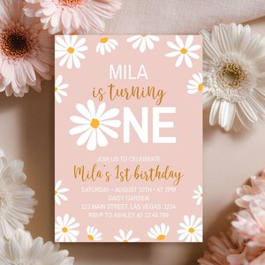Editable Daisy Birthday Invitation, Daisy First Birthday Invitation, Wild One Invite, Modern Girl 1st Birthday Party, Instant Download. D003