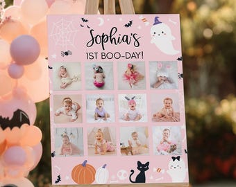 Editable Spooky One First Year Photo Collage, Halloween 12 Month Collage, Ghost 1st Birthday Milestone, Keepsake Photo Frame Template HA01