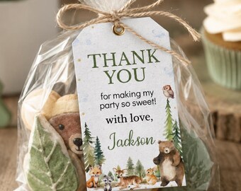 Woodland Birthday Favor Tag | Forest Animals Thank You Tag | Editable Party Favor Gift Tag | Printable Instant Download