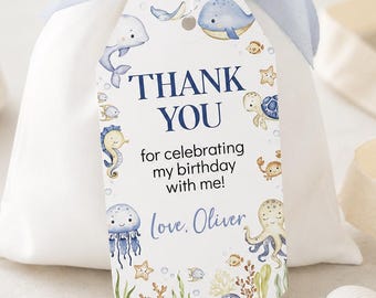EDITABLE Under The Sea Birthday Thank You Tags, Cute Ocean Birthday Favor Tags, Ocean Animals Birthday Party Favors, Printable. O015