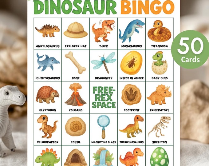 Dinosaur Bingo Game | Dinosaur Birthday Bingo Cards | Fun Dinosaur ...