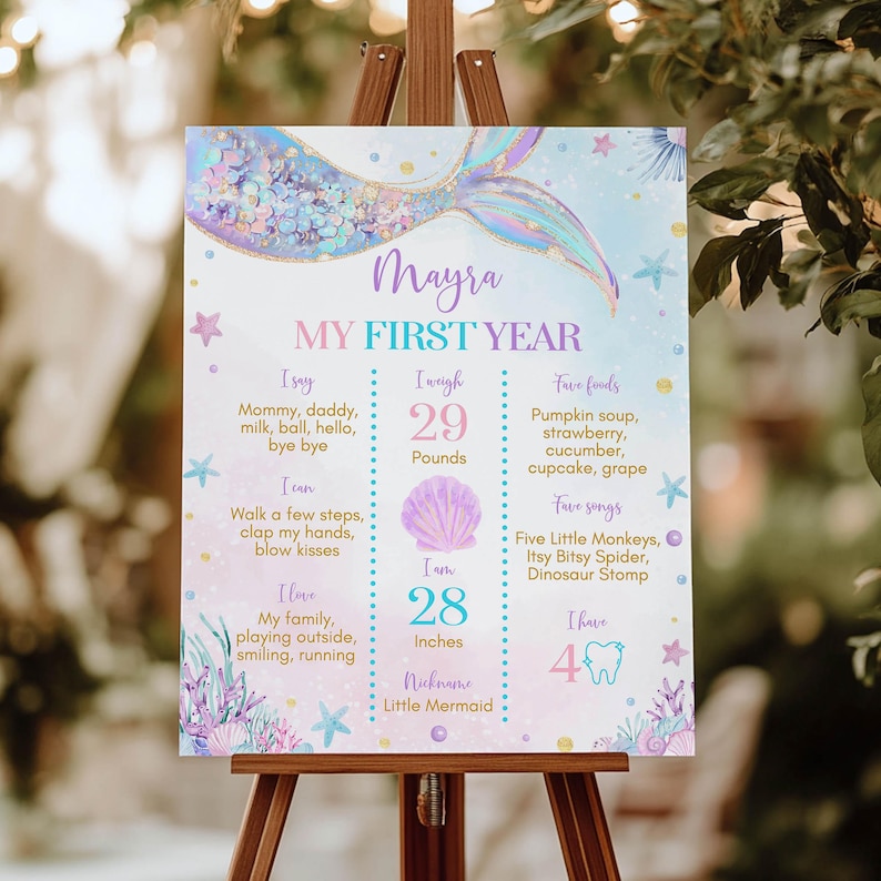 EDITABLE Mermaid Milestone Photo Poster, Under The Sea 1st Birthday Chalkboard Sign, Mermaid Birthday Decorations, Printable