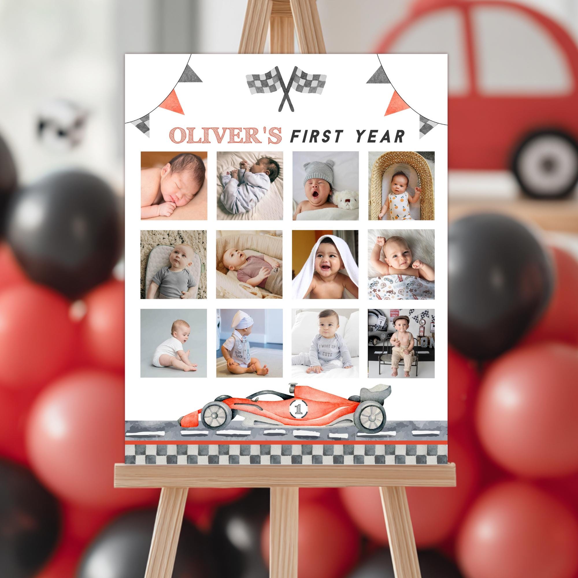 Editable Race Car First Year Photo Collage, Race Car 1st Birthday Milestone  Poster, Fast One Birthday Sign, Instant Download. R012 - Etsy