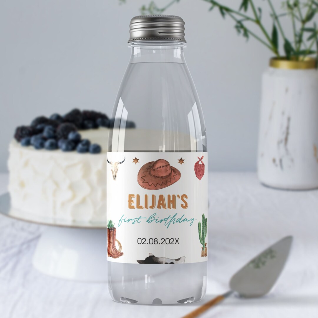 First Rodeo Birthday Water Bottle Label, Wild West Party Bottle Label ...