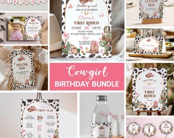 Cowgirl First Birthday Bundle | Rodeo Birthday Party Decor | Girl Western Birthday Printables | Editable Instant Downloads | C011