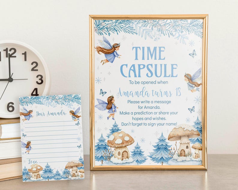 Winter Fairy Wonderland Time Capsule | Editable Fairy First Birthday Keepsake | Winter Onederland Party Printable