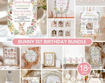 Einladungsset „Einfach hässlich“ | Deko für den ersten Geburtstag mit Hasenmotiv | Florale Wildblumen-Vorlagen für Mädchen zum 1. Geburtstag | B023