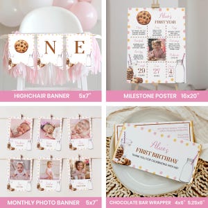 Editable Milk and Cookies First Birthday Invitation Bundle, Girl 1st Birthday Party Kit, Birthday Decor Package, Instant Download. C010 image 7
