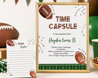 EDITABLE Football Birthday Time Capsule Template, Sports Birthday Party Time Capsule Sign, Football Party Decor, Instant Download. F016