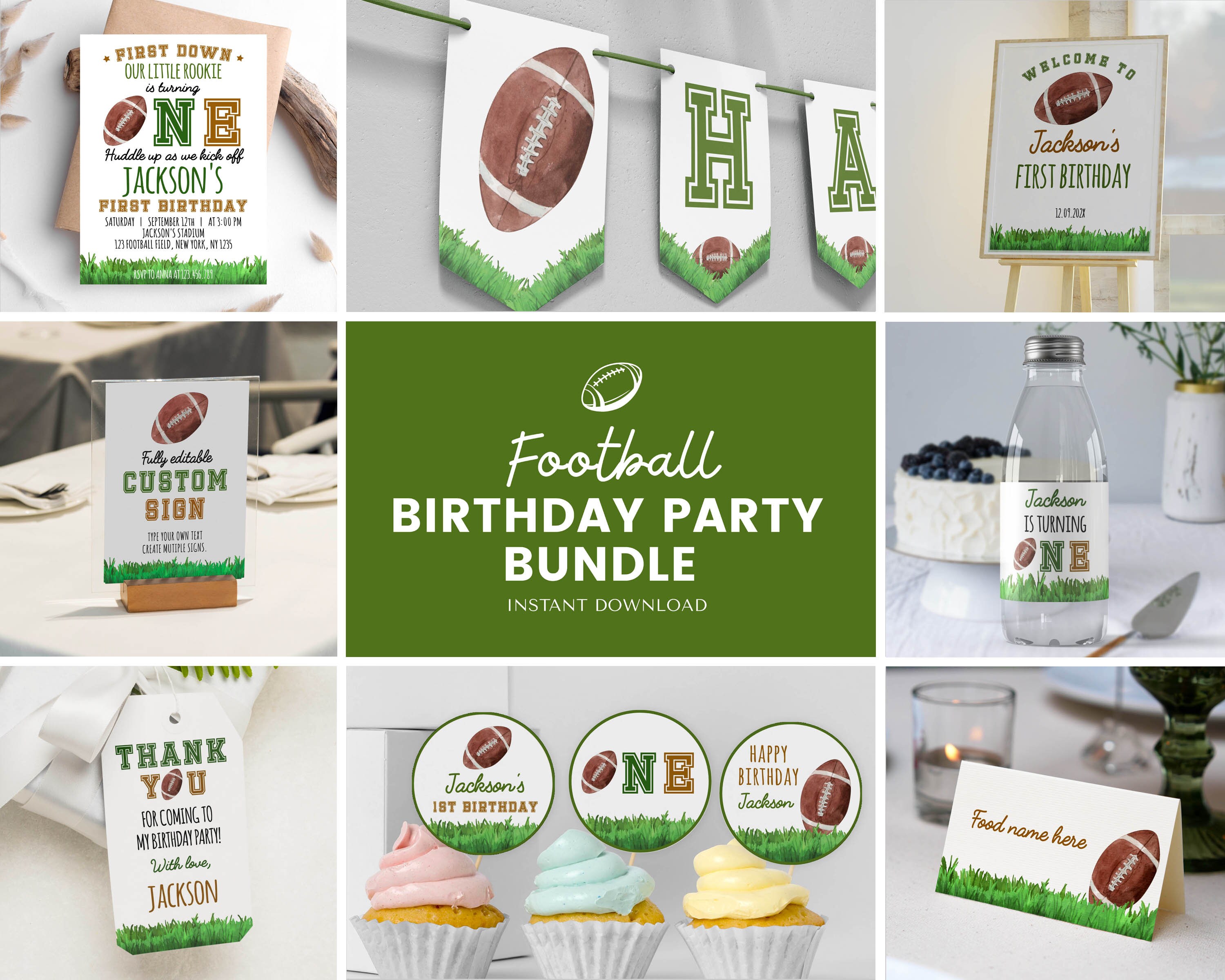 Football First Birthday Decor, Football One Year Party Pack