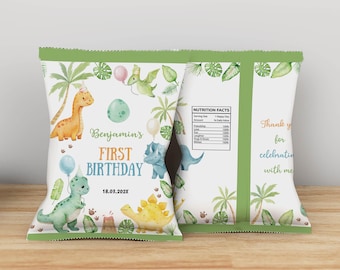 EDITABLE Dinosaur Birthday Chip Bags, Dinosaur Birthday Party Snack Bags, Dinosaur Party Favors, Dino Party Decor, Instant Download. D016