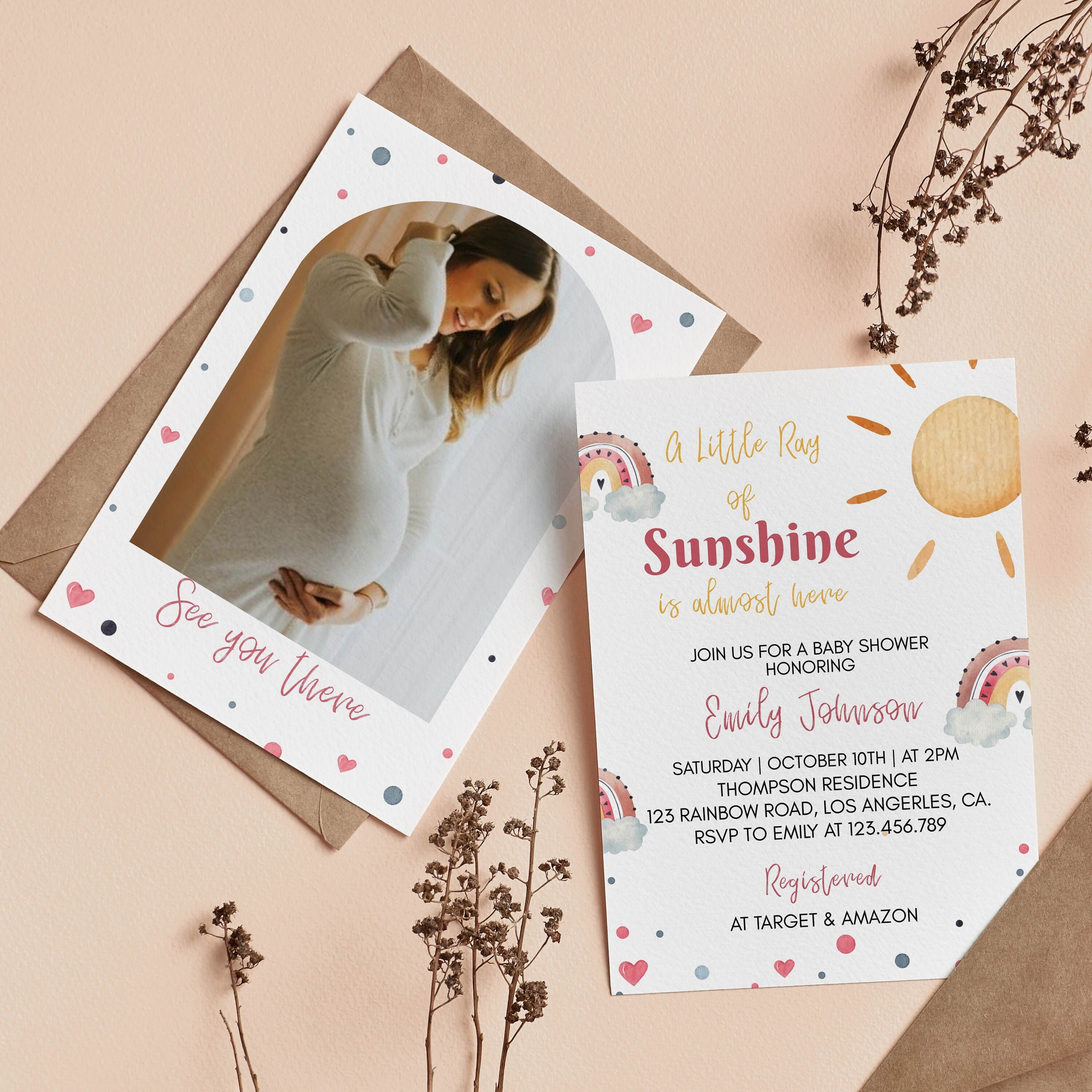 Editable Sunshine Rainbow Baby Shower Invitation Boho Rainbow Etsy