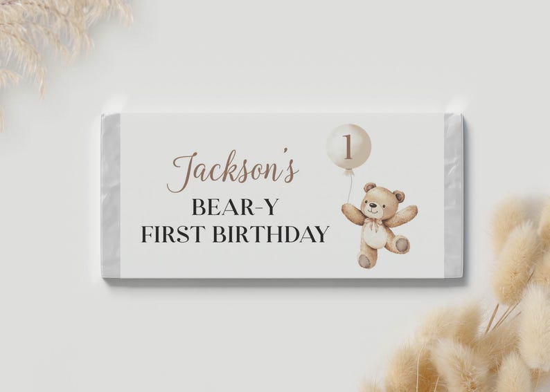 EDITABLE Bear Birthday Chocolate Wrapper, Beary 1st Birthday Candy Bar Wrapper, Teddy bear Birthday, Printable Template. B022 image 3