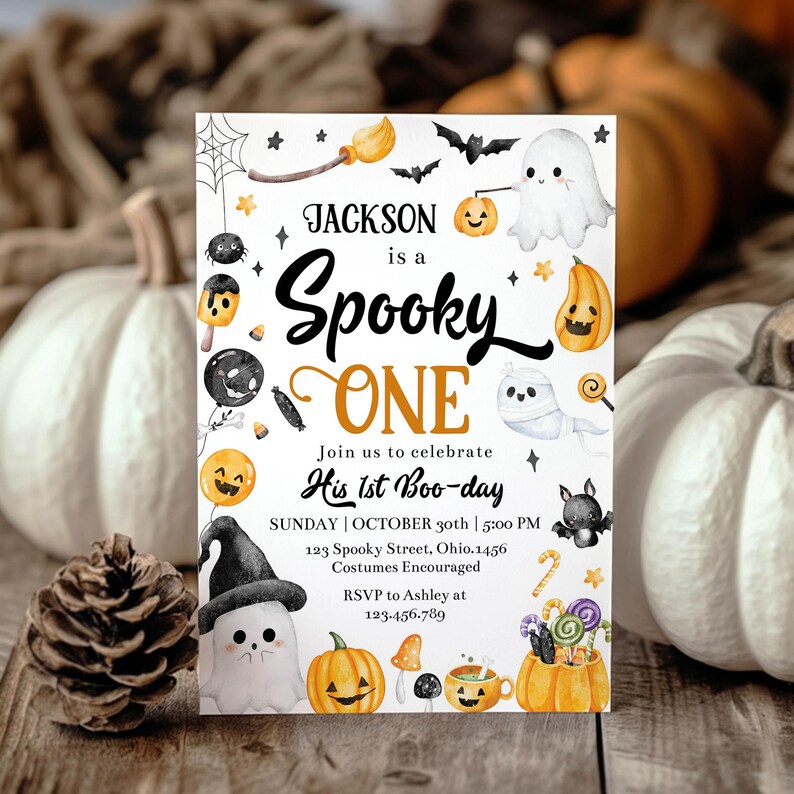 Editable Spooky One Birthday Invitation, Halloween Invitation, Halloween 1st Birthday, First Birthday Halloween Invite Instant Download